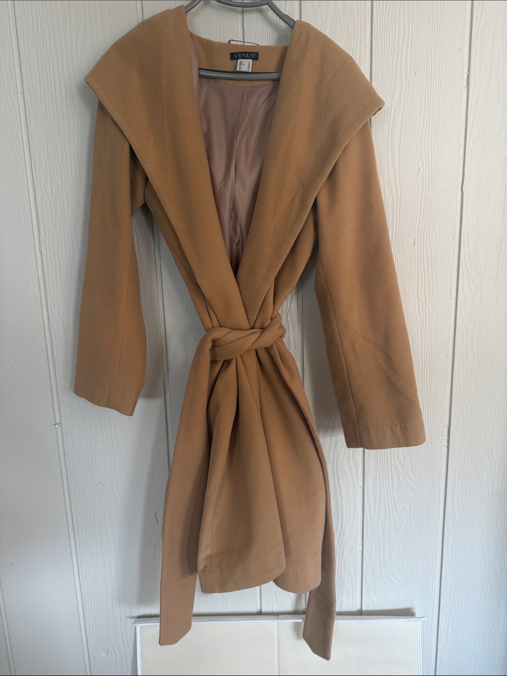 VENUS Tan Belted Hooded Trench Coat